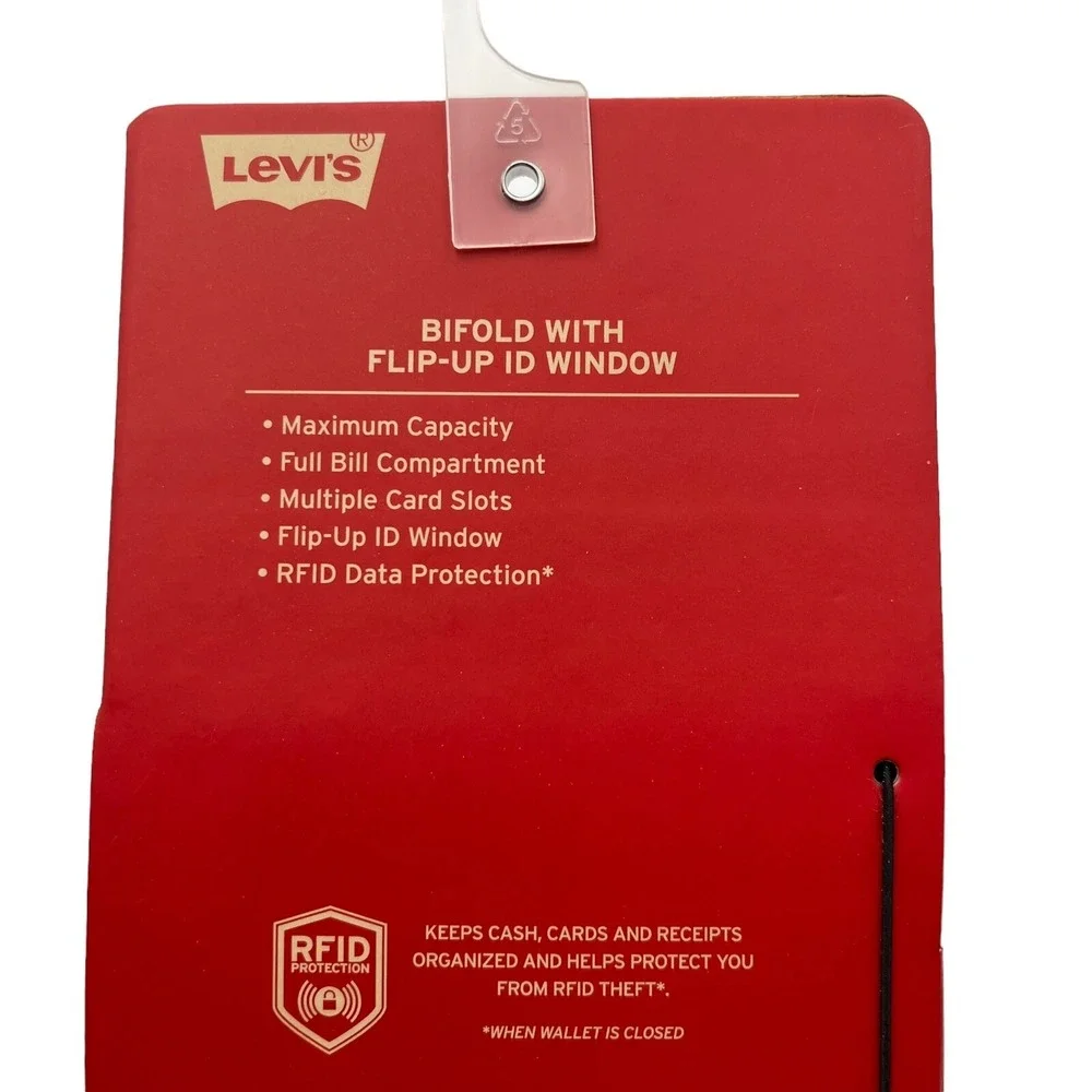 Levis‎ Mens Bifold Wallet Brown with Flip-up ID Window RFID-Blocking